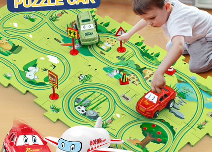 Children Puzzle Electric Railroad Speeder DIY Assembly Electric Car Automatic Rail City Scene Construction Education Toy Gift