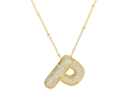 Brass Zircon Bubble Balloon Letter Pendant Necklace For Women